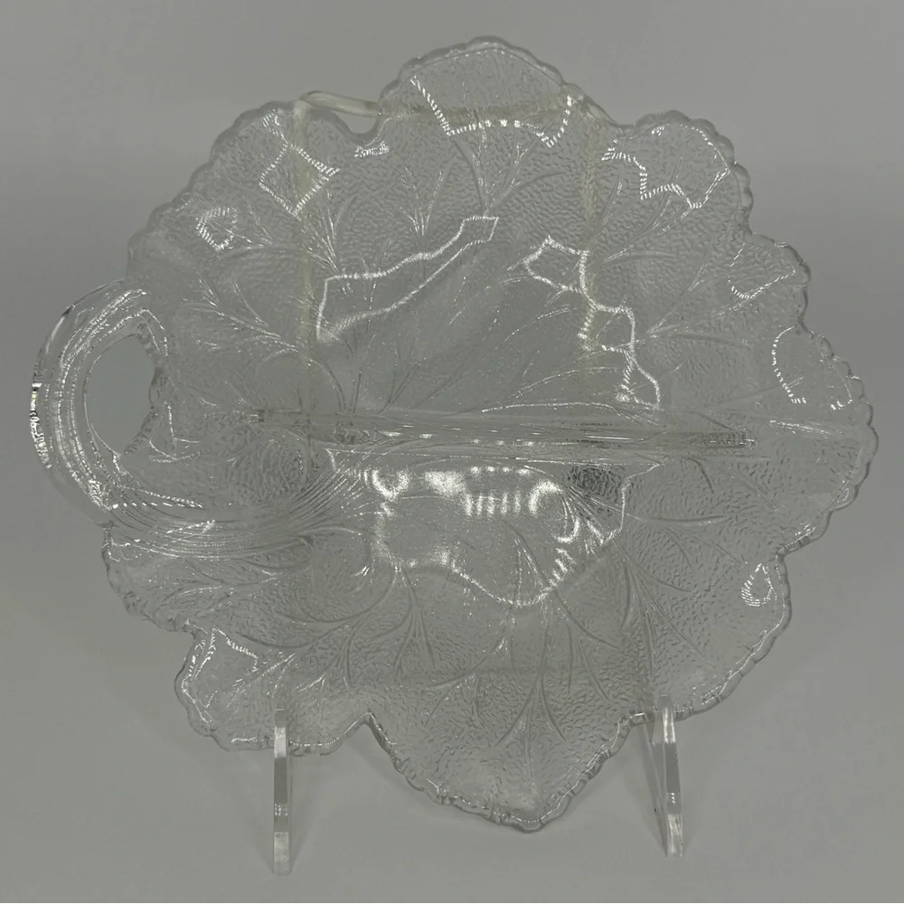 Vintage Indiana Glass, Pebble Leaf-Shaped Clear Glass Relish Dish - Picture 5 of 6